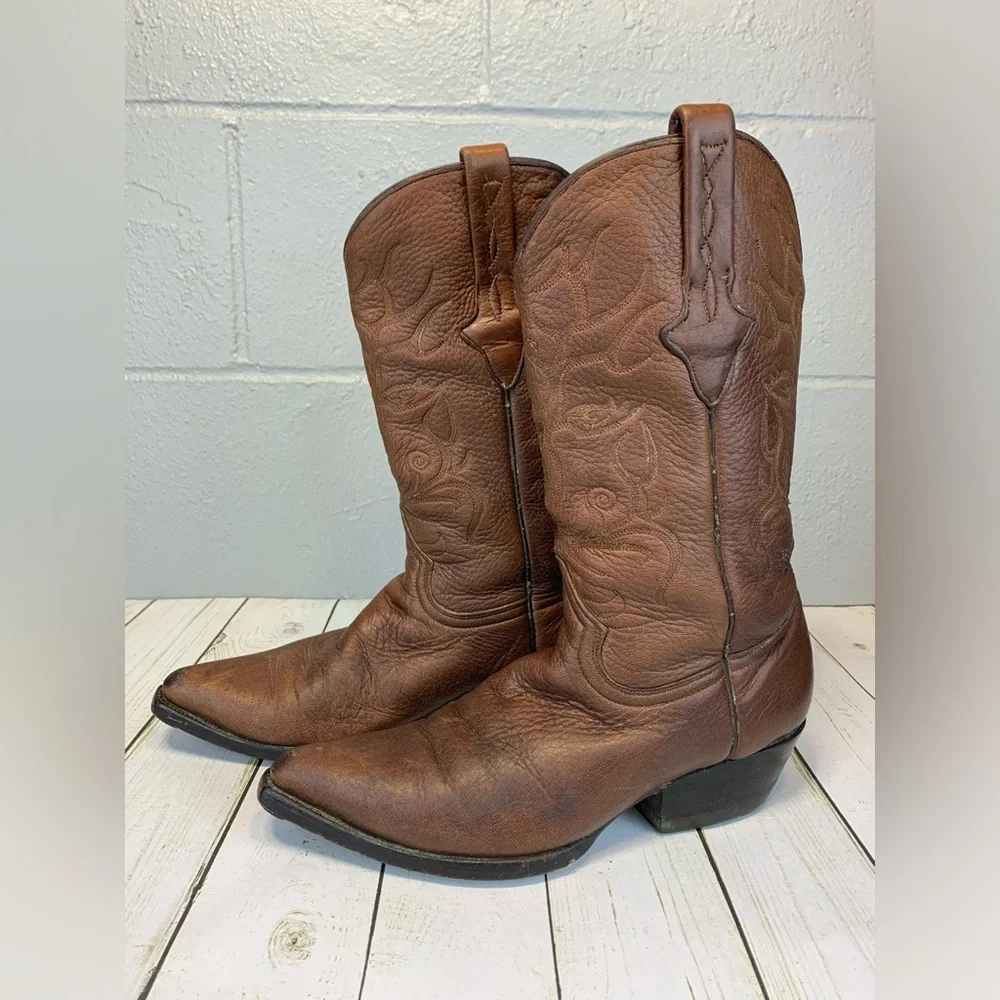 Cuadra Men's Western Brown Deerskin Leather Cowboy Boots Size 7.5